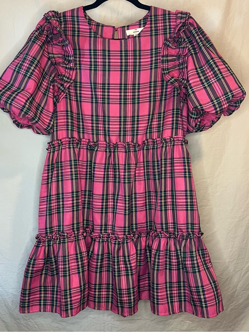 Pink Plaid Tiered Dress with Ruffle Details